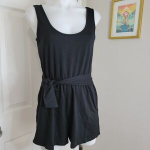 Steve Madden Tie Front Romper S NWT Black Stretch Sleeveless Shorts SelfTie Belt